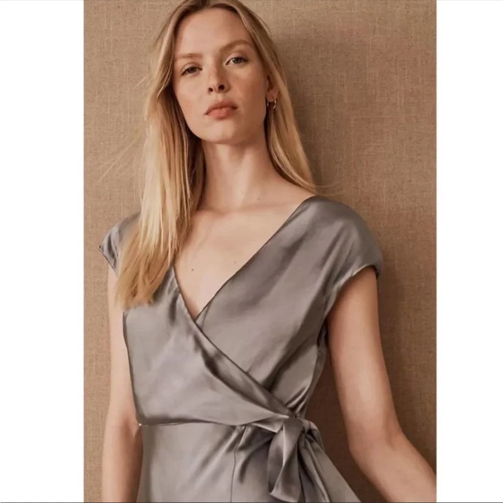 Anthropologie | BHLDN Sachin & Babi Roma Satin Wrap Dress Slate Grey Gray New 4 - Picture 7 of 15